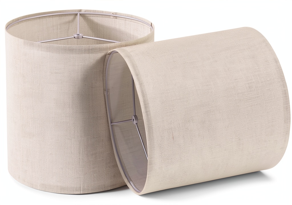 GO&SO Tall Drum Linen Lamp Shade in White Texture on a bedside table