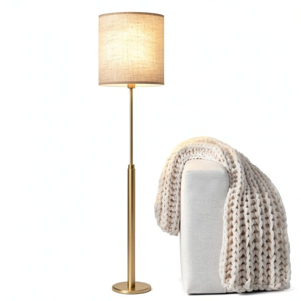 YoflowX Linen Drum Lampshade Modern Beige Floor Lamp-3