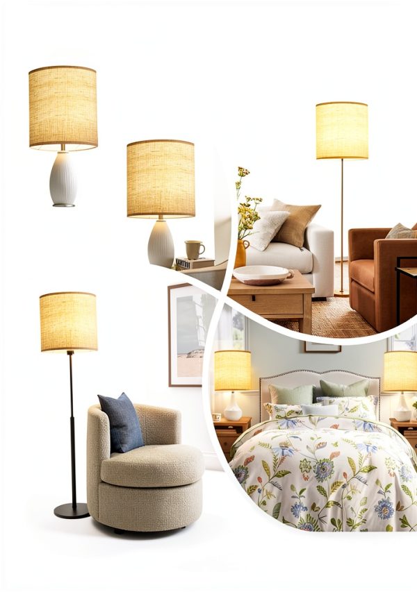 YoflowX Linen Drum Lampshade Modern Beige Floor Lamp-4