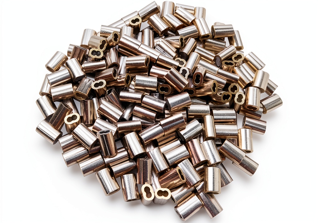 Wire rope crimping loop sleeves in silver tone
