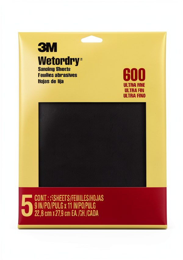 3M Wet or Dry Sandpaper 9x11 Inch 600 Grit Ultra Fine 5 Sheets Pack-0