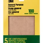 3M Sandpaper 100 Grit 5 Sheet Pack 9 in x 11 in Medium Aluminum Oxide-0