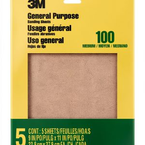 3M Sandpaper 100 Grit 5 Sheet Pack 9 in x 11 in Medium Aluminum Oxide-0