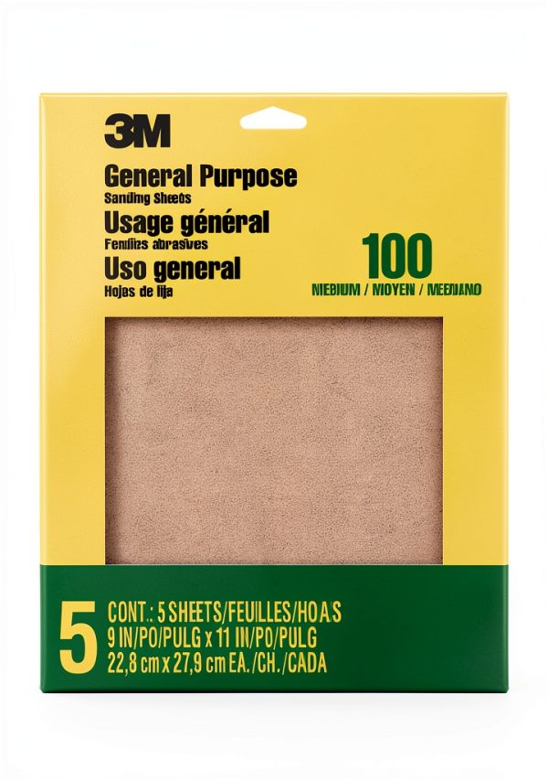 3M Sandpaper 100 Grit 5 Sheet Pack 9 in x 11 in Medium Aluminum Oxide-0